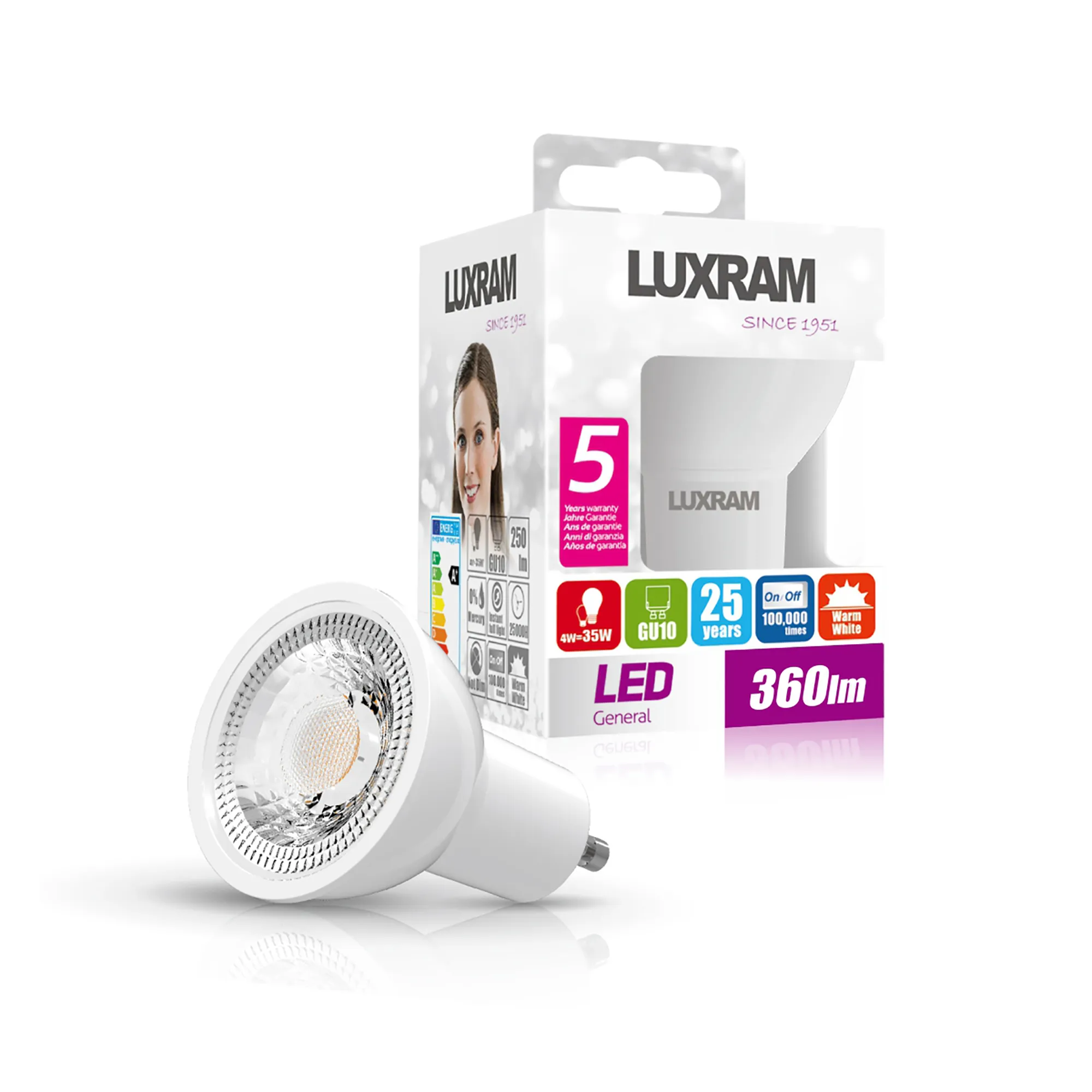 Focus LED GU10 Dimmable 5.5W 36° 3000K 360lm 760442063  Luxram Focus LED